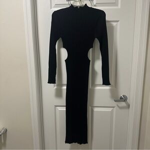 Lush Black Long Sleeve Cut-Out Dress